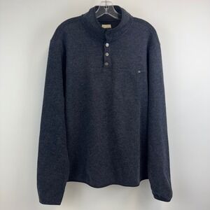 Vuori Mens Highland Fleece Pullover Charcoal Grey Wool Blend Snap Mock Neck XL